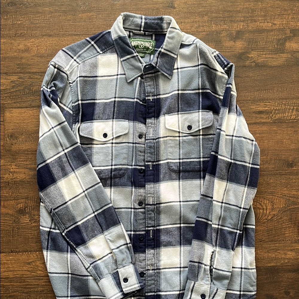 Plaid Flannel Shirt - Blue and Gray